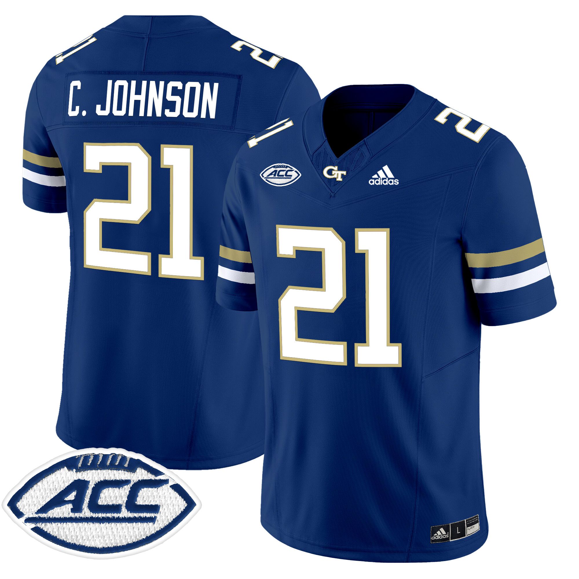 Men Georgia Tech #21 C.Johnson Blue Asidas 2024 Vapor Limited NCAA Jersey style 1->more ncaa teams->NCAA Jersey